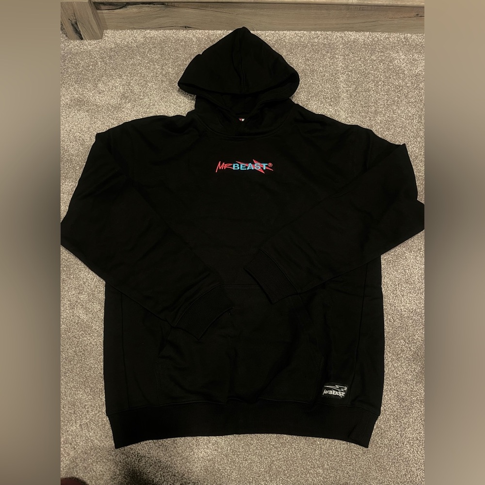 MR BEAST Embroidered Pullover Hoodie Men's Adult Large Black NEW